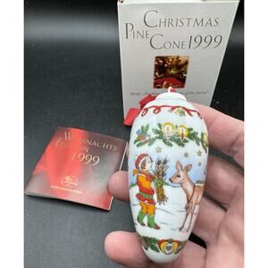 HUTSCHENREUTHER 1999 CHRISTMAS Wildlife feeding PORCELAIN Ornament pine cone New
